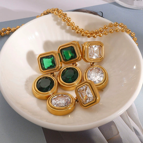 Wholesale Stainless Steel Zircon Earrings Retro Light Luxury Style Geometric Electroplated For Women