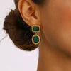Wholesale Stainless Steel Zircon Earrings Retro Light Luxury Style Geometric Electroplated For Women