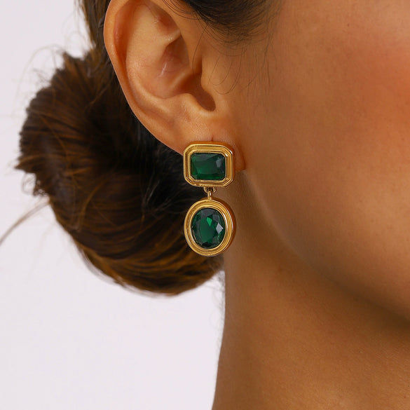 Wholesale Stainless Steel Zircon Earrings Retro Light Luxury Style Geometric Electroplated For Women