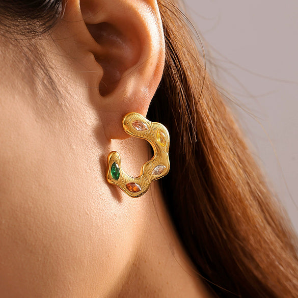 Wholesale 316L Stainless Steel Zircon Geometric Cshaped Earrings Electroplated For Women