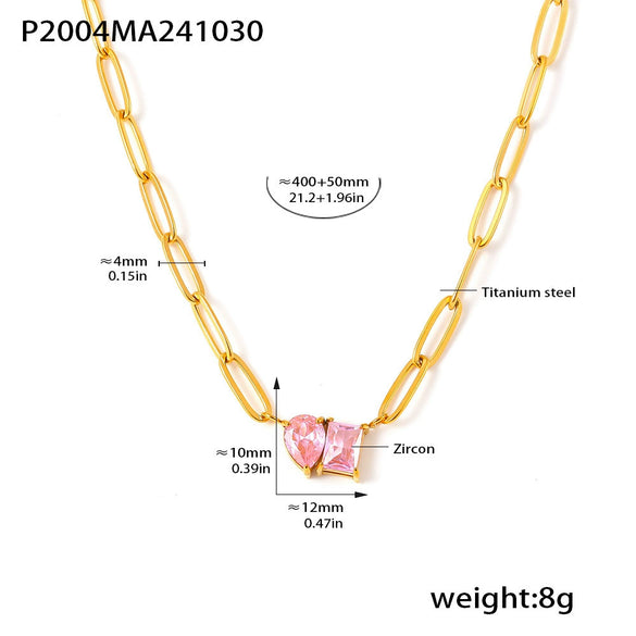 Wholesale 316L Stainless Steel Zircon Geometric Water Drop Square Sweet Necklace With Electroplating