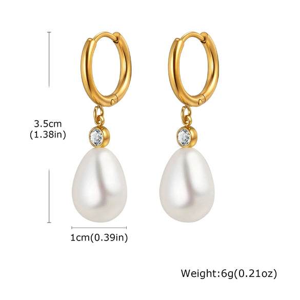 Wholesale Stainless Steel Zircon Imitation Pearl Drop Earrings French Retro Style Electroplated For Ladies