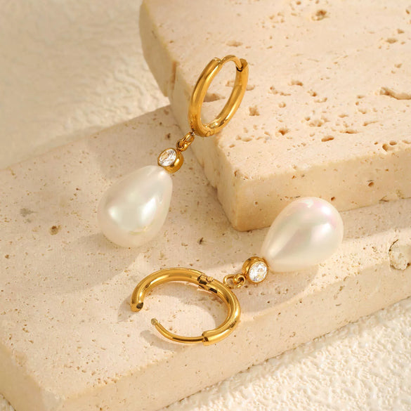 Wholesale Stainless Steel Zircon Imitation Pearl Drop Earrings French Retro Style Electroplated For Ladies