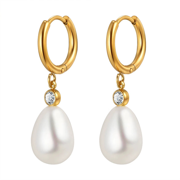 Wholesale Stainless Steel Zircon Imitation Pearl Drop Earrings French Retro Style Electroplated For Ladies