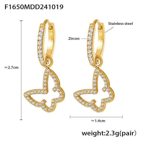 Wholesale 316L Stainless Steel Zircon Inlaid Heart Geometric Electroplated Light Luxury Hollow Earrings For Women