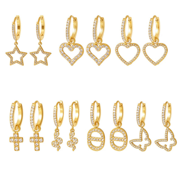 Wholesale 316L Stainless Steel Zircon Inlaid Heart Geometric Electroplated Light Luxury Hollow Earrings For Women