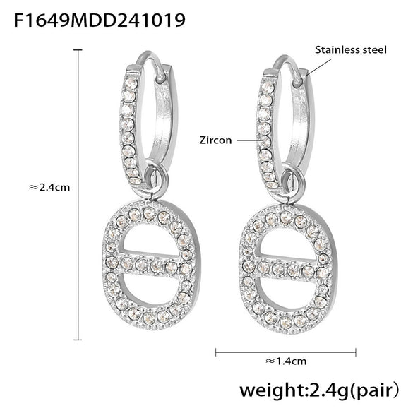 Wholesale 316L Stainless Steel Zircon Inlaid Heart Geometric Electroplated Light Luxury Hollow Earrings For Women