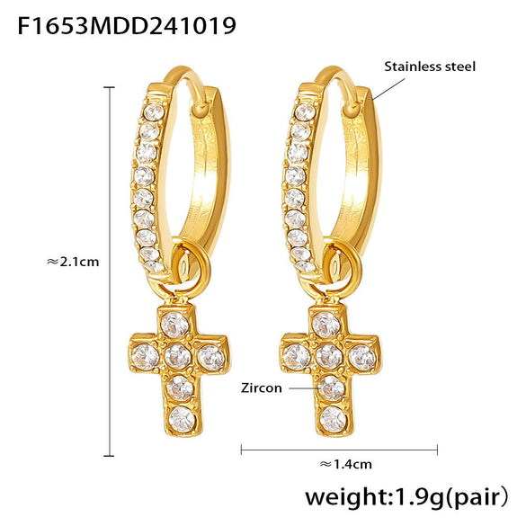 Wholesale 316L Stainless Steel Zircon Inlaid Heart Geometric Electroplated Light Luxury Hollow Earrings For Women