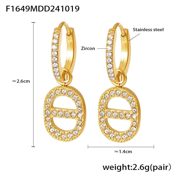 Wholesale 316L Stainless Steel Zircon Inlaid Heart Geometric Electroplated Light Luxury Hollow Earrings For Women