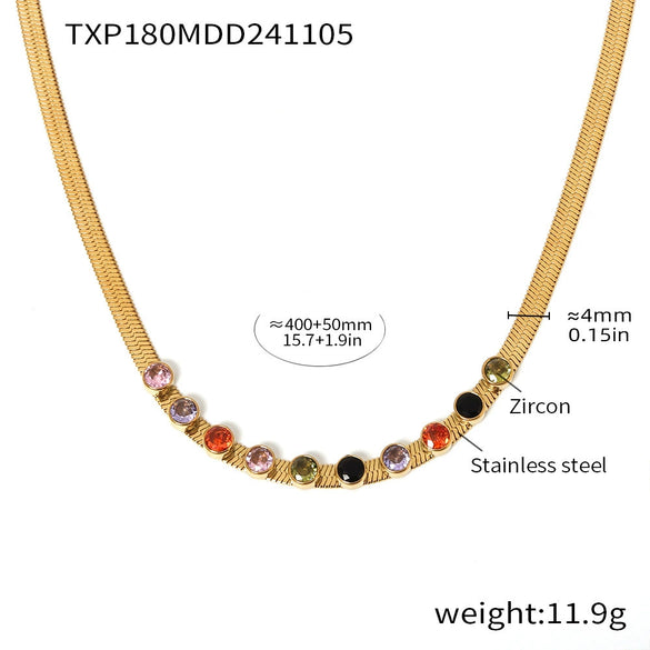 Wholesale 316L Stainless Steel Zircon Light Luxury Colorful Blade Necklace And Bracelet With 18K Gold Plated Electroplating For Women