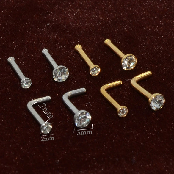Wholesale Stainless Steel Zircon Nose Ring L S Straight Rod Shape Electroplated Unisex