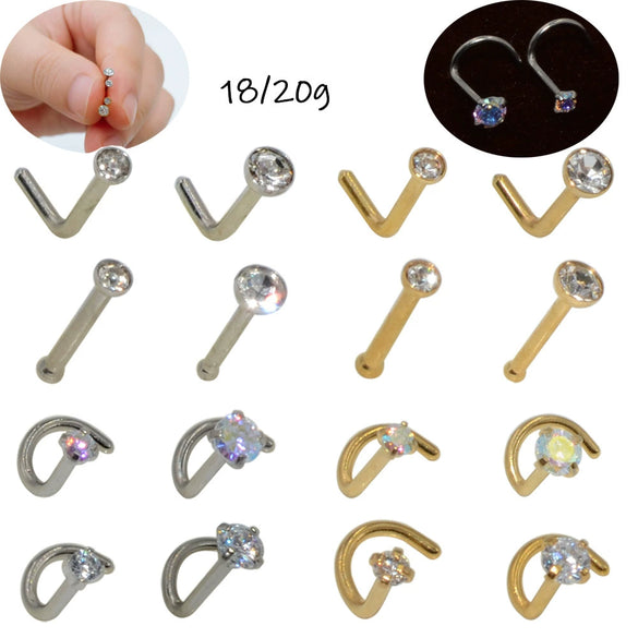 Wholesale Stainless Steel Zircon Nose Ring L S Straight Rod Shape Electroplated Unisex