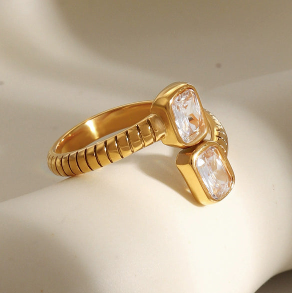 Wholesale Stainless Steel Zircon Open Ring For Women With Electroplating Treatment And Elegant Design Sense
