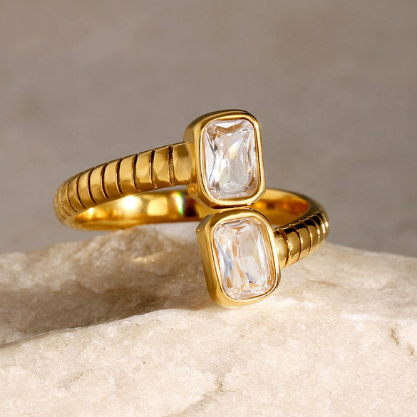 Wholesale Stainless Steel Zircon Open Ring For Women With Electroplating Treatment And Elegant Design Sense