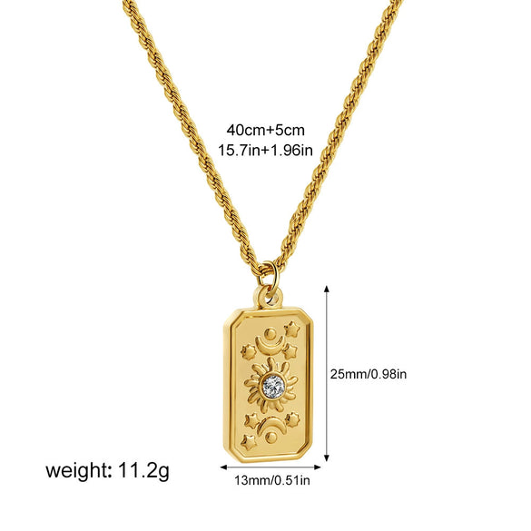 Wholesale Stainless Steel Zircon Pendant Necklace With Square Sun Star Stamp 18K Vacuum Electroplated Gold For Women Personality Style