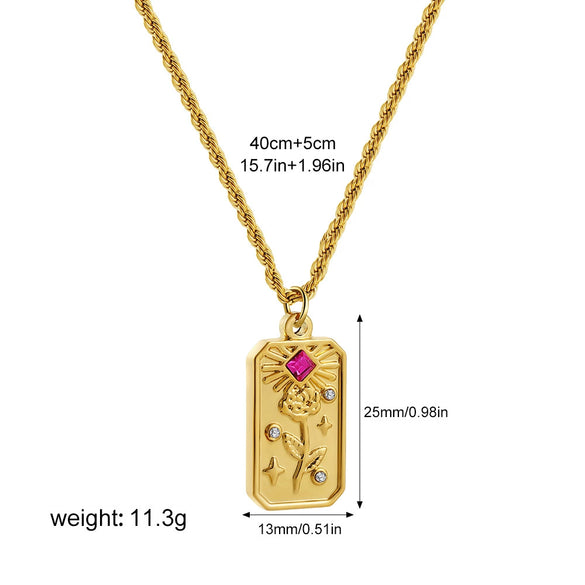 Wholesale Stainless Steel Zircon Pendant Necklace With Square Sun Star Stamp 18K Vacuum Electroplated Gold For Women Personality Style