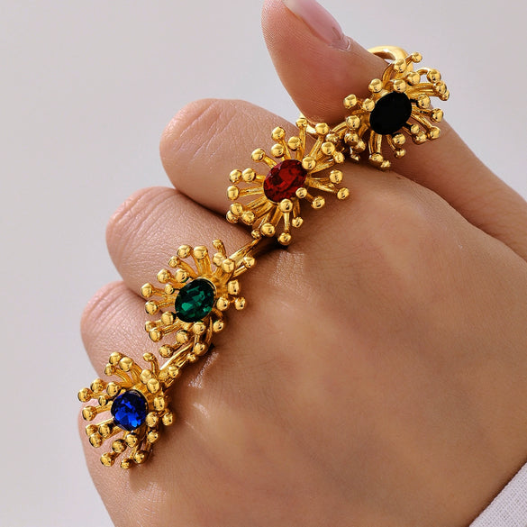 Wholesale 316L Stainless Steel Zircon Retro Plants Flowers Open Ring Earrings With Electroplating