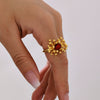 Wholesale 316L Stainless Steel Zircon Retro Plants Flowers Open Ring Earrings With Electroplating