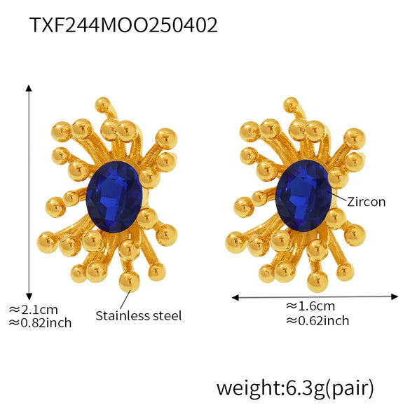 Wholesale 316L Stainless Steel Zircon Retro Plants Flowers Open Ring Earrings With Electroplating
