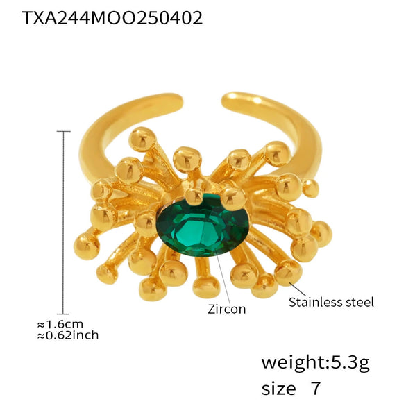 Wholesale 316L Stainless Steel Zircon Retro Plants Flowers Open Ring Earrings With Electroplating