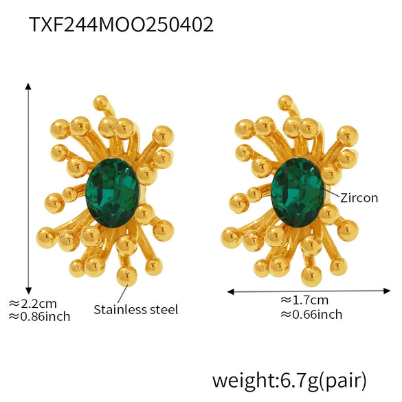 Wholesale 316L Stainless Steel Zircon Retro Plants Flowers Open Ring Earrings With Electroplating