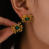 Wholesale 316L Stainless Steel Zircon Retro Plants Flowers Open Ring Earrings With Electroplating