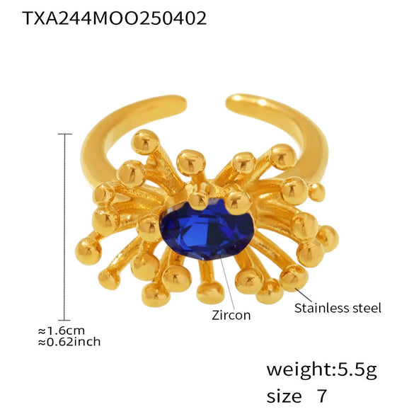 Wholesale 316L Stainless Steel Zircon Retro Plants Flowers Open Ring Earrings With Electroplating
