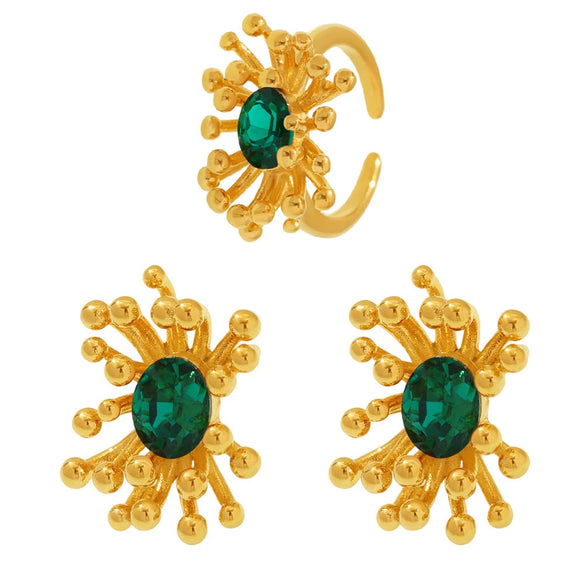 Wholesale 316L Stainless Steel Zircon Retro Plants Flowers Open Ring Earrings With Electroplating