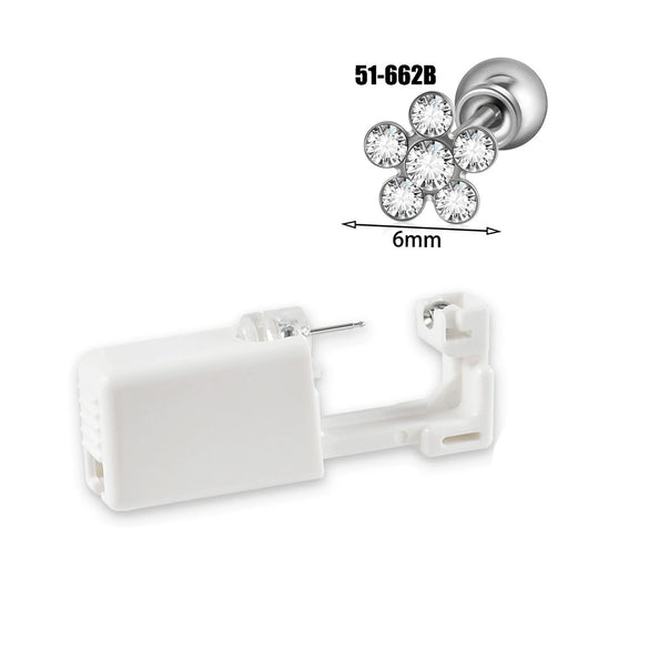 Wholesale Stainless Steel Zircon Rhinestone Disposable Ear Piercing Device With Flower Pattern And Electroplating Treatment