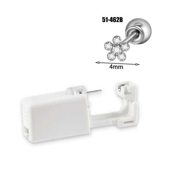 Wholesale Stainless Steel Zircon Rhinestone Disposable Ear Piercing Device With Flower Pattern And Electroplating Treatment