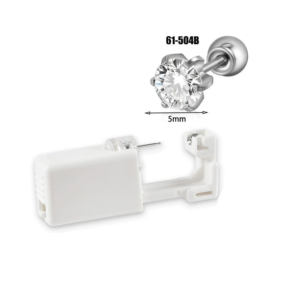 Wholesale Stainless Steel Zircon Rhinestone Disposable Ear Piercing Device With Flower Pattern And Electroplating Treatment