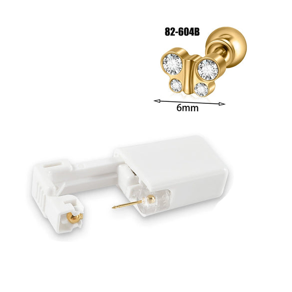 Wholesale Stainless Steel Zircon Rhinestone Disposable Ear Piercing Device With Flower Pattern And Electroplating Treatment