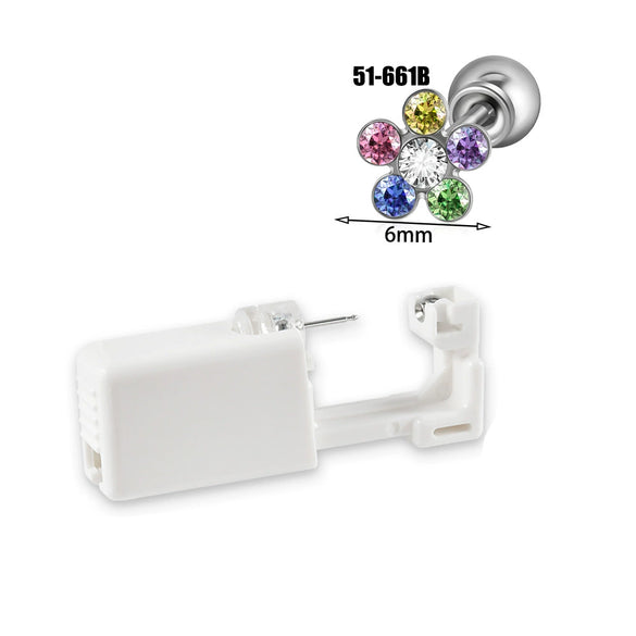 Wholesale Stainless Steel Zircon Rhinestone Disposable Ear Piercing Device With Flower Pattern And Electroplating Treatment