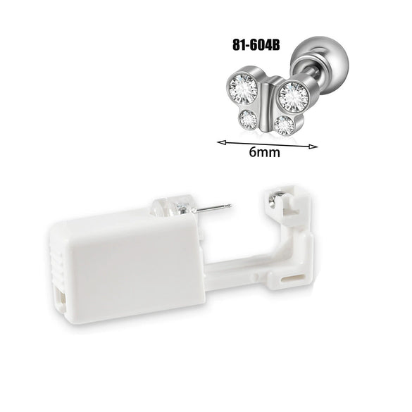 Wholesale Stainless Steel Zircon Rhinestone Disposable Ear Piercing Device With Flower Pattern And Electroplating Treatment