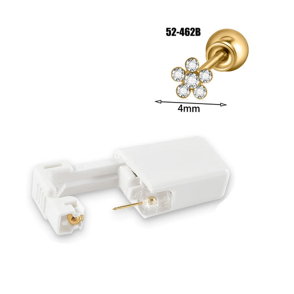 Wholesale Stainless Steel Zircon Rhinestone Disposable Ear Piercing Device With Flower Pattern And Electroplating Treatment