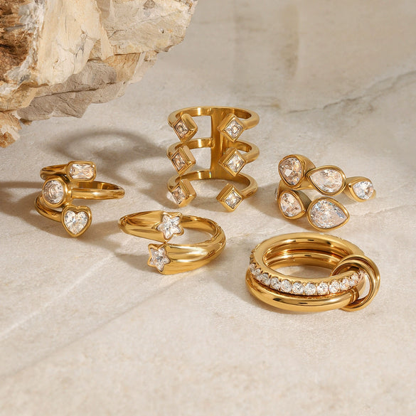 Wholesale Stainless Steel Zircon Ring For Women With Geometric Design And Electroplating