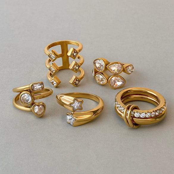 Wholesale Stainless Steel Zircon Ring For Women With Geometric Design And Electroplating