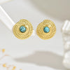 Wholesale Stamped Geometric Blue Turquoise Stainless Steel Earrings For Women
