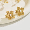 Wholesale Stamped Stainless Steel Flower Pearl Earrings For Women Light Luxury Style