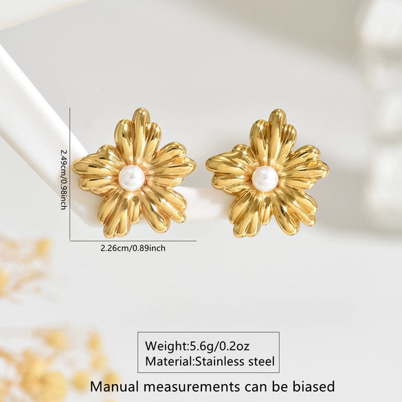 Wholesale Stamped Stainless Steel Flower Pearl Earrings For Women Light Luxury Style