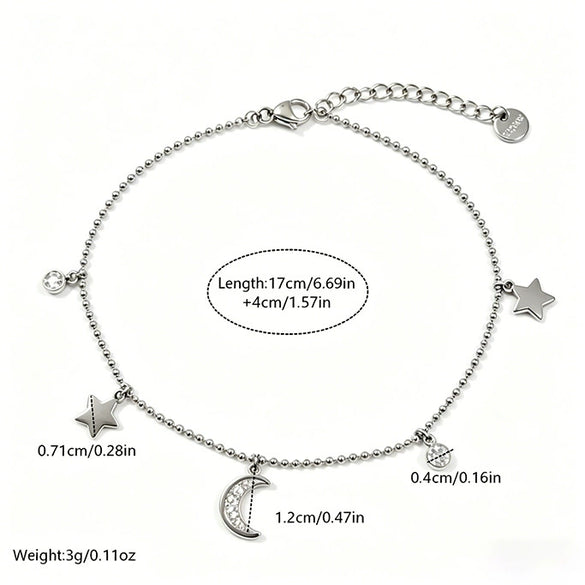 Wholesale Star And Crescent Moon Stainless Steel Vacuum Plated Bracelet For Women Girly Style