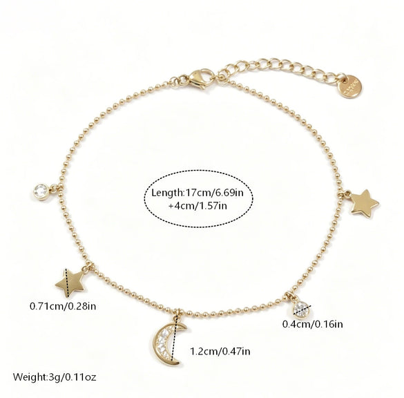 Wholesale Star And Crescent Moon Stainless Steel Vacuum Plated Bracelet For Women Girly Style