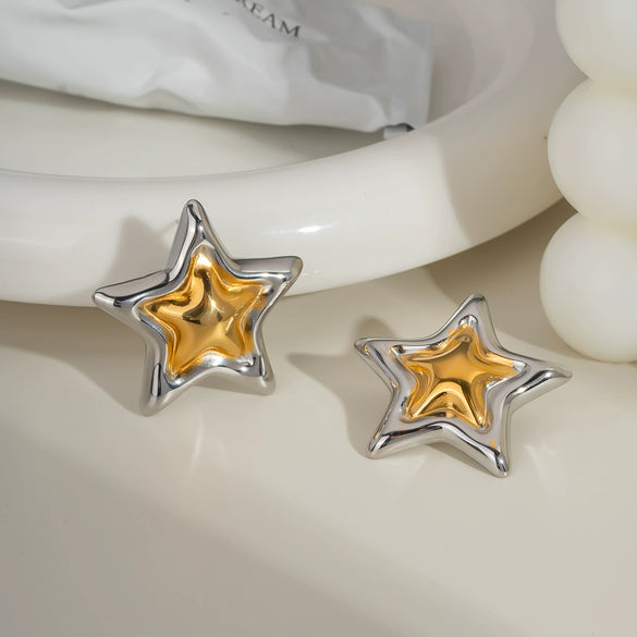 Wholesale Star Earrings In Gold And Silver Two Color Fashion Design Made Of Titanium Steel With Pvd Furnace Vacuum Real Gold Plating For Women