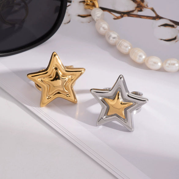 Wholesale Star Opening Ring In Gold And Silver Two Color Fashion Design Made Of Stainless Steel With Pvd Furnace Vacuum Real Gold Plating Unisex And All Match Jewelry