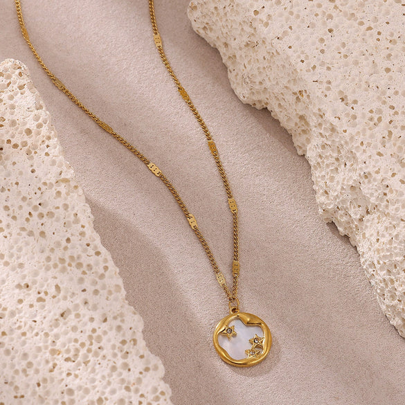 Wholesale Star Pendant Necklace With Starry Sky Design Gold Electroplated Stainless Steel Cross Chain Unisex