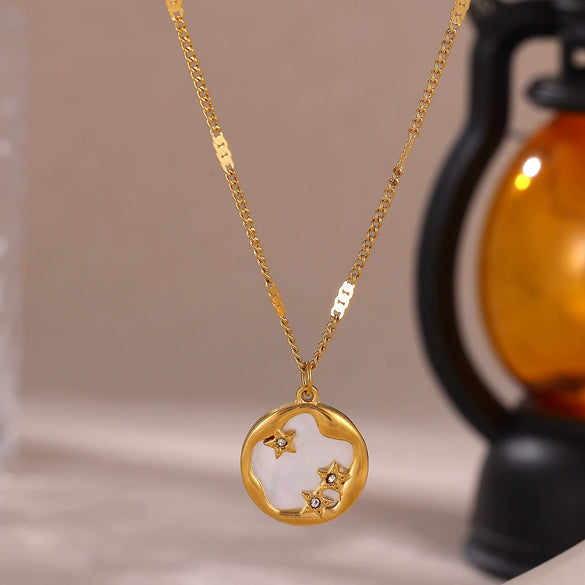 Wholesale Star Pendant Necklace With Starry Sky Design Gold Electroplated Stainless Steel Cross Chain Unisex