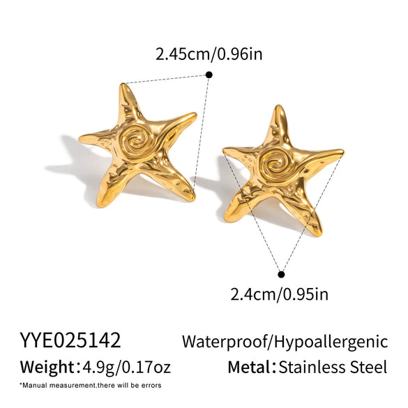 Wholesale Star Shaped Swirl Pattern Stainless Steel Earrings With Vacuum Real Gold Plating For Women