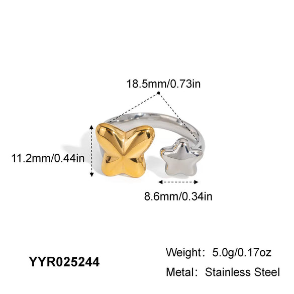Wholesale Star Shell Opening Ring In Gold And Silver Color Matching Retro Simple Cold Wind Style Stainless Steel Jewelry With Pvd Furnace Vacuum Real Gold Plating For Women