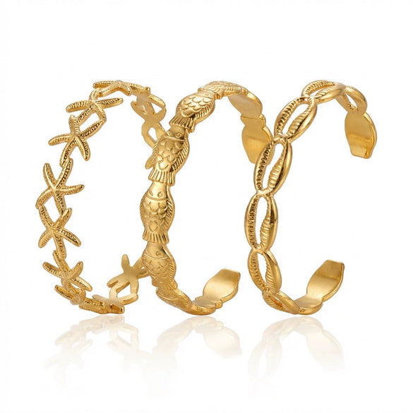Wholesale Starfish And Shell Patchwork Fishshaped Stainless Steel Electroplated Bracelet Jewelry Accessories