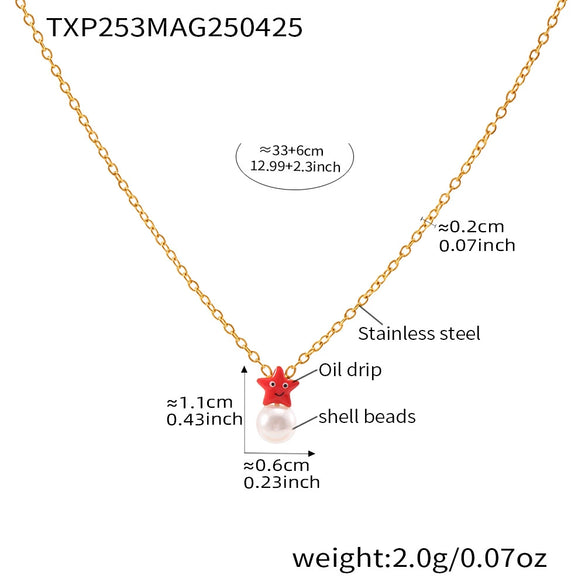 Wholesale Starfish Beads Stainless Steel Jewelry Set For Girls With Electroplating Earrings Necklace Bracelet Ring